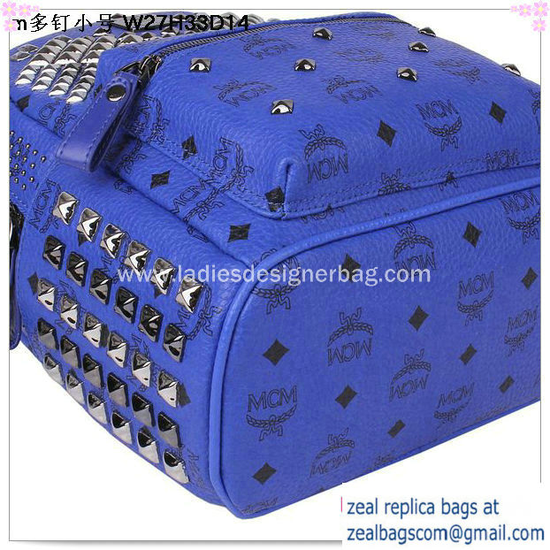 High Quality Replica MCM Small Stark Front Studs Backpack MC4237S Blue - Click Image to Close